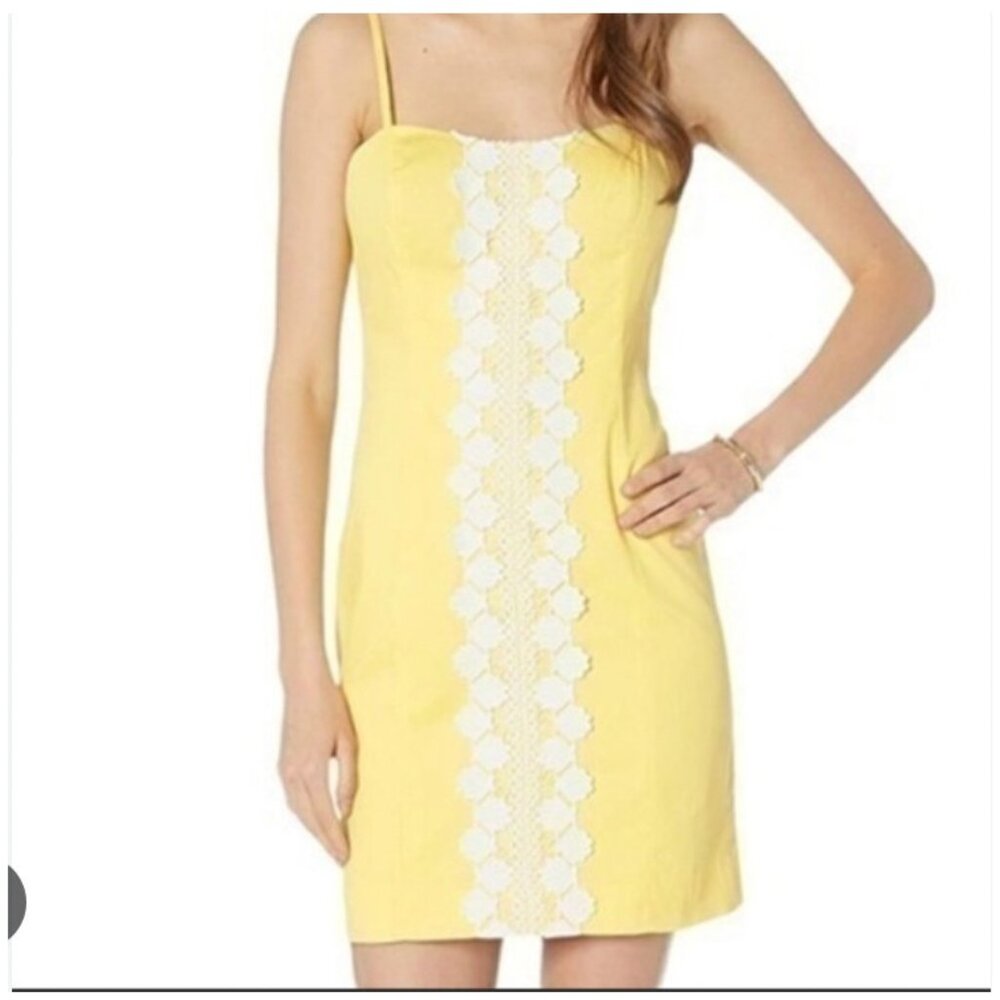 Lilly Pulitzer Shelli Dress Womens 0 Yellow Lace Front Bow Back Mini Sundress